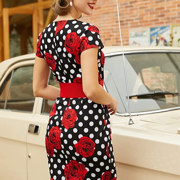 🔥 Women's 50s Vintage Pencil Dress Cap Sleeve Wiggle Dress - Picture 3 of 6